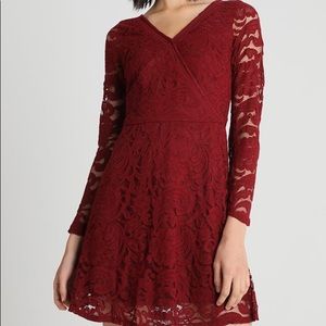 Hollister red lace long-sleeve, v-neck dress